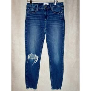 Paige Verdugo Ankle Jeans 29 Distressed Raw Hem Skinny Stretch Denim